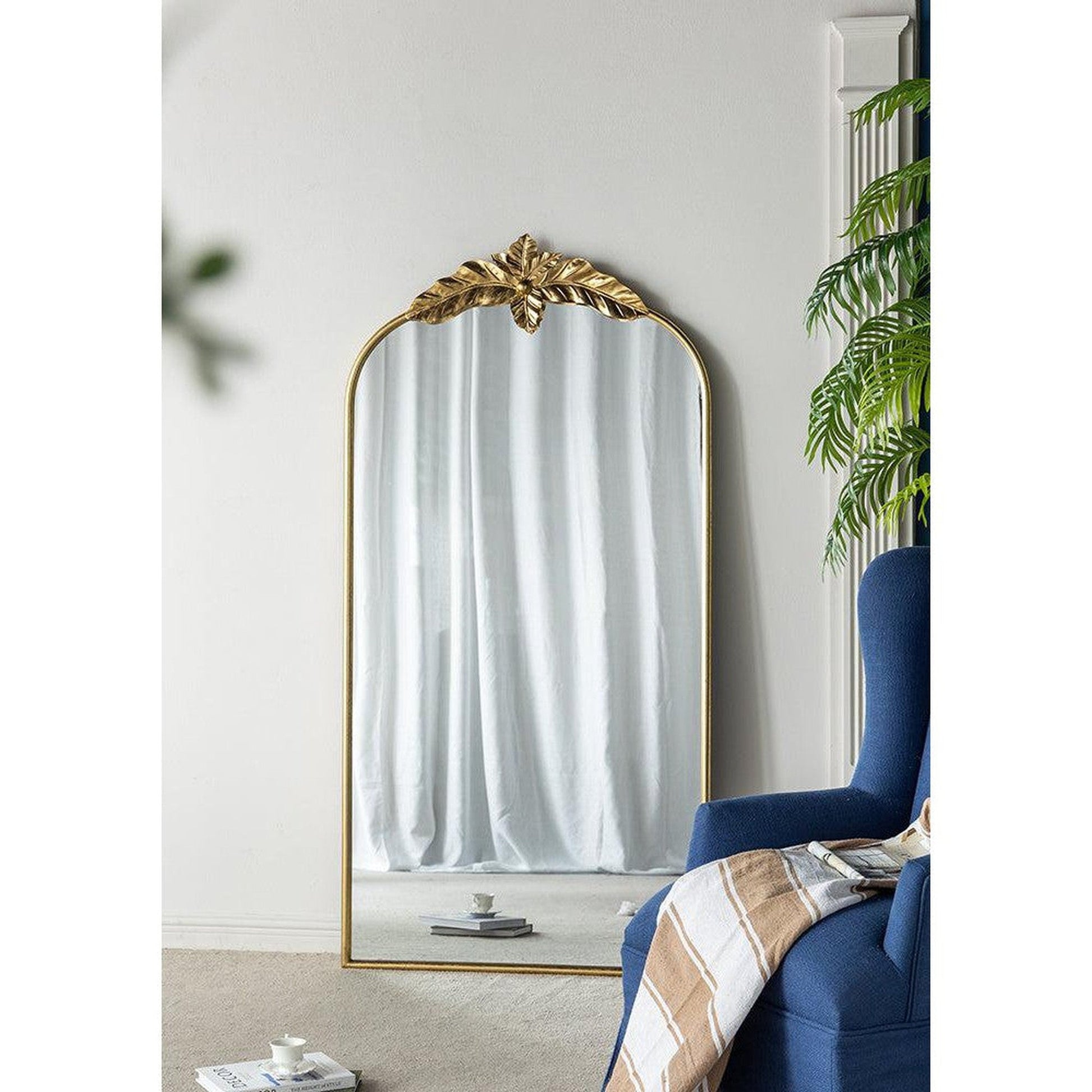 A&B Home 36" x 66" Bundle of 9 Large Arched Gold Leaf Accent Framed Floor Mirror