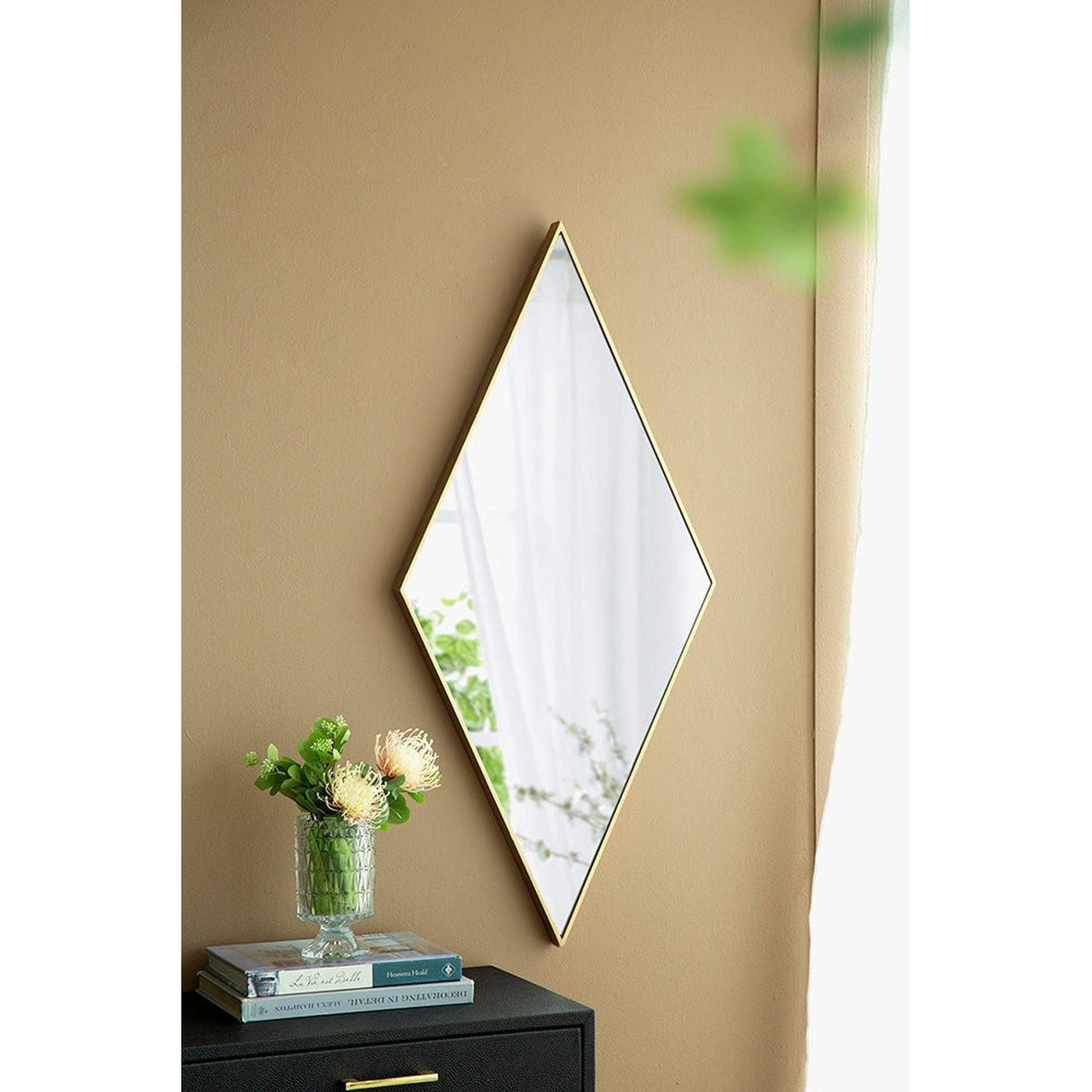 A&B Home 40 x 19 Bundle of 14 Diamond Shaped Gold Wood Frame Wall-Mounted  Mirror