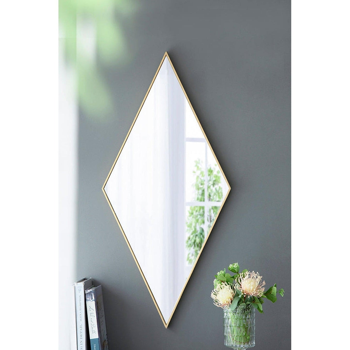 A&B Home 40" x 19" Bundle of 14 Diamond Shaped Gold Wood Frame Wall-Mounted Mirror