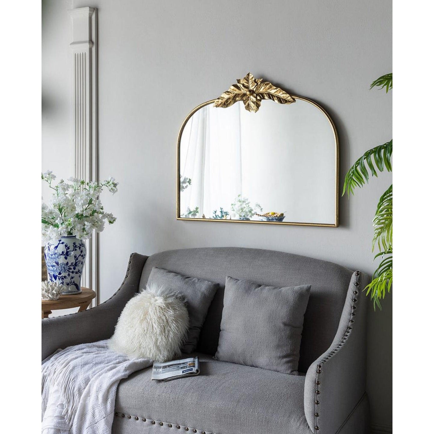 A&B Home 40" x 35" Bundle of 18 Gold Arched Metal Frame Wall-Mounted Mirror With Leaf Accent