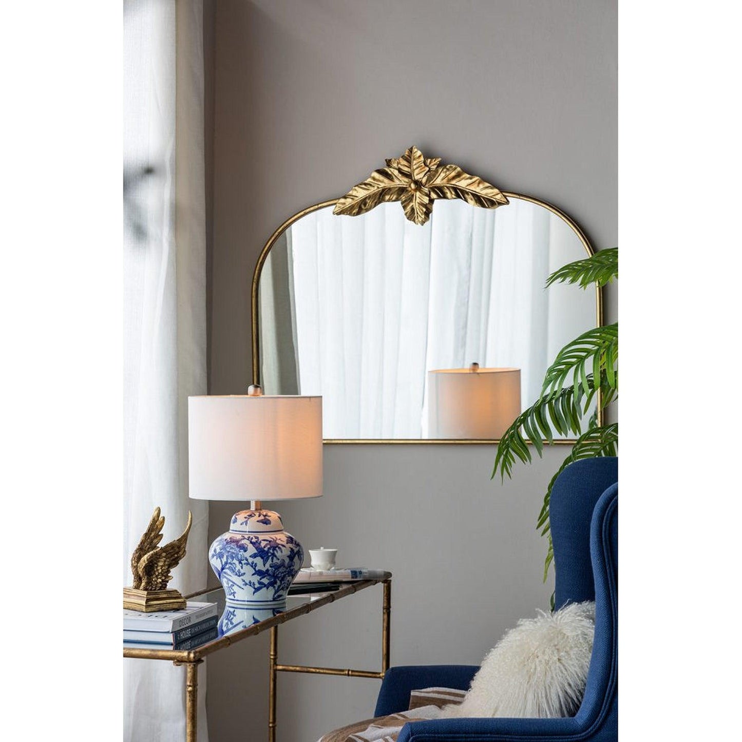 A&B Home 40" x 35" Bundle of 18 Gold Arched Metal Frame Wall-Mounted Mirror With Leaf Accent