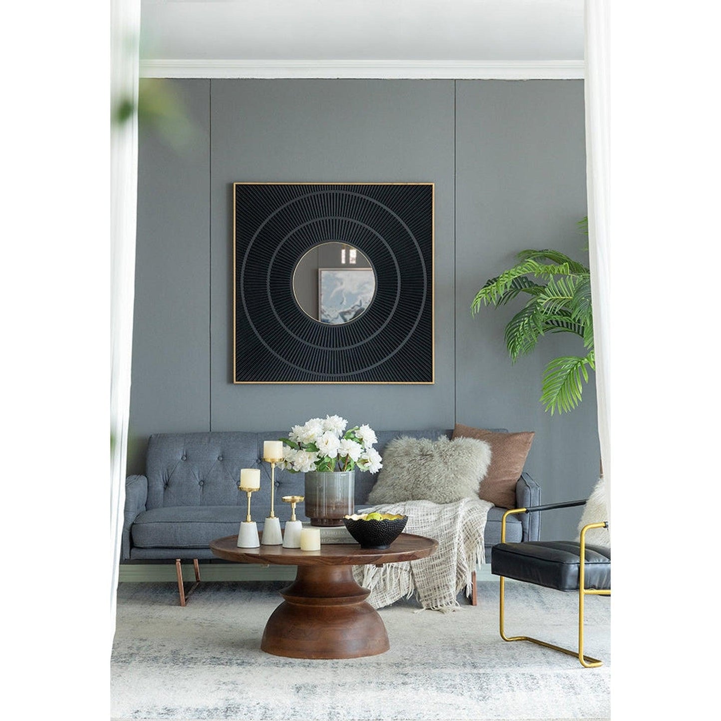 A&B Home 40" x 40" Bundle of 9 Square Shape Rich Black Carved Frame Wall-Mounted Mirror With Pleated Design