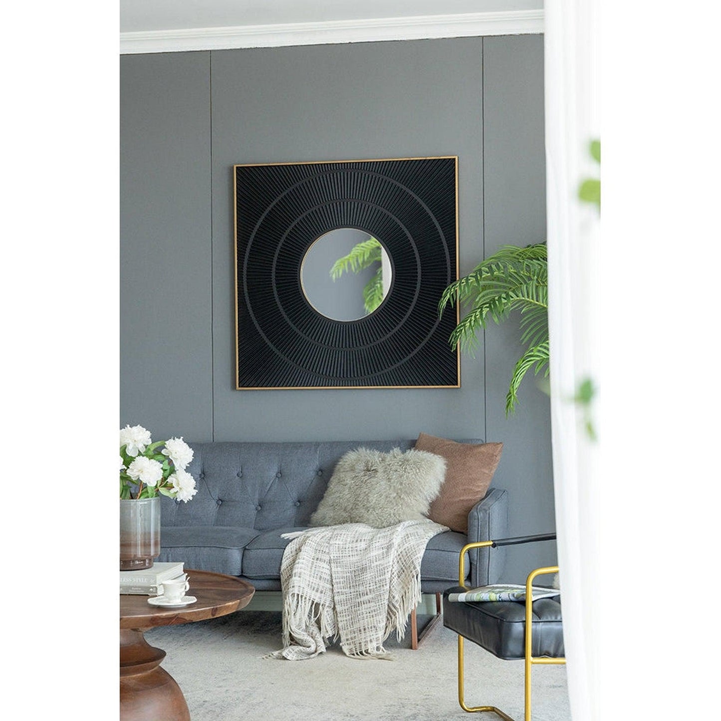 A&B Home 40" x 40" Bundle of 9 Square Shape Rich Black Carved Frame Wall-Mounted Mirror With Pleated Design