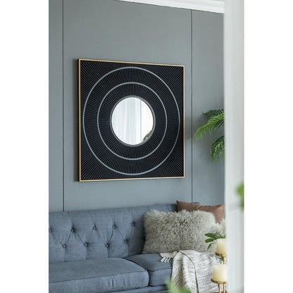 A&B Home 40" x 40" Bundle of 9 Square Shape Rich Black Carved Frame Wall-Mounted Mirror With Pleated Design