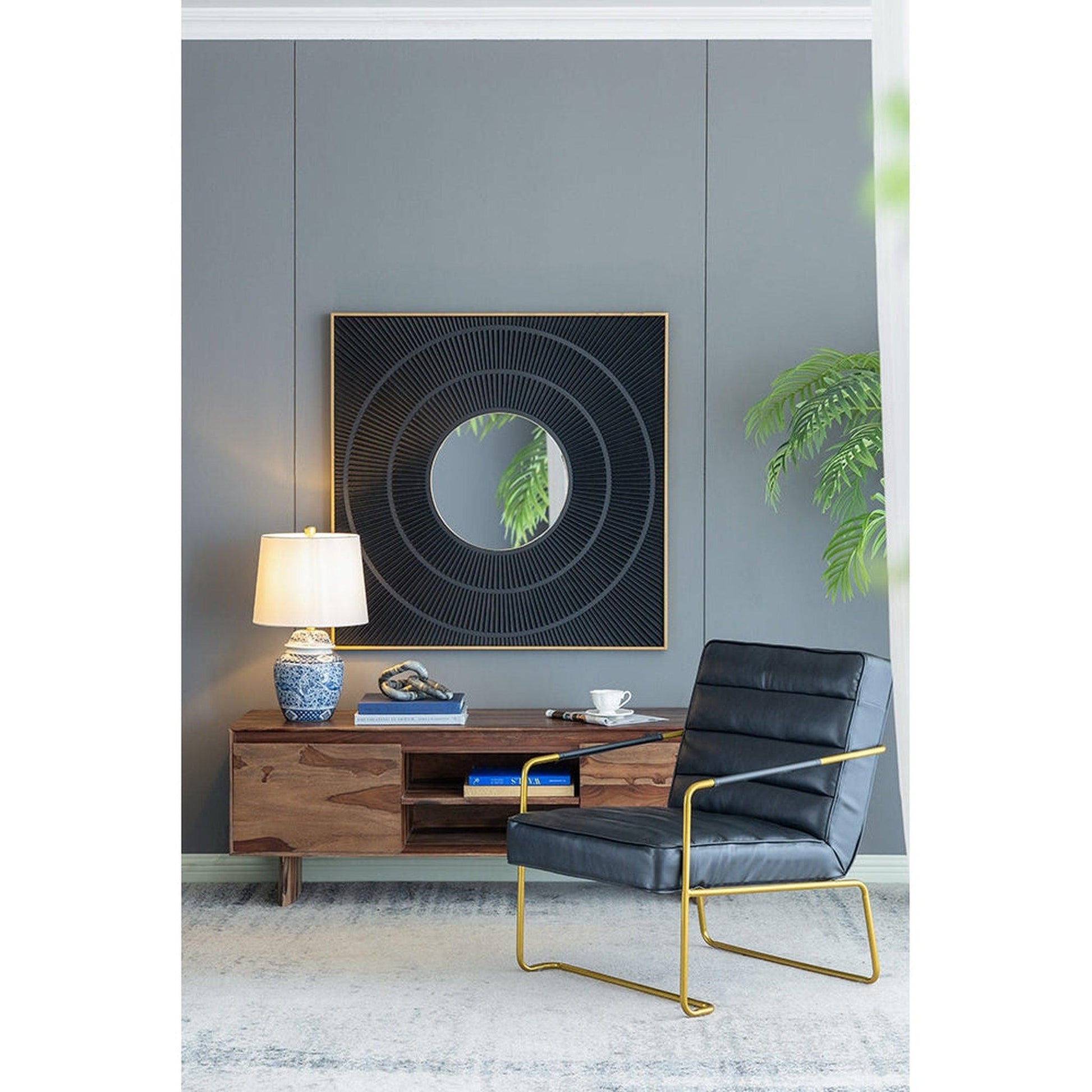 A&B Home 40" x 40" Bundle of 9 Square Shape Rich Black Carved Frame Wall-Mounted Mirror With Pleated Design