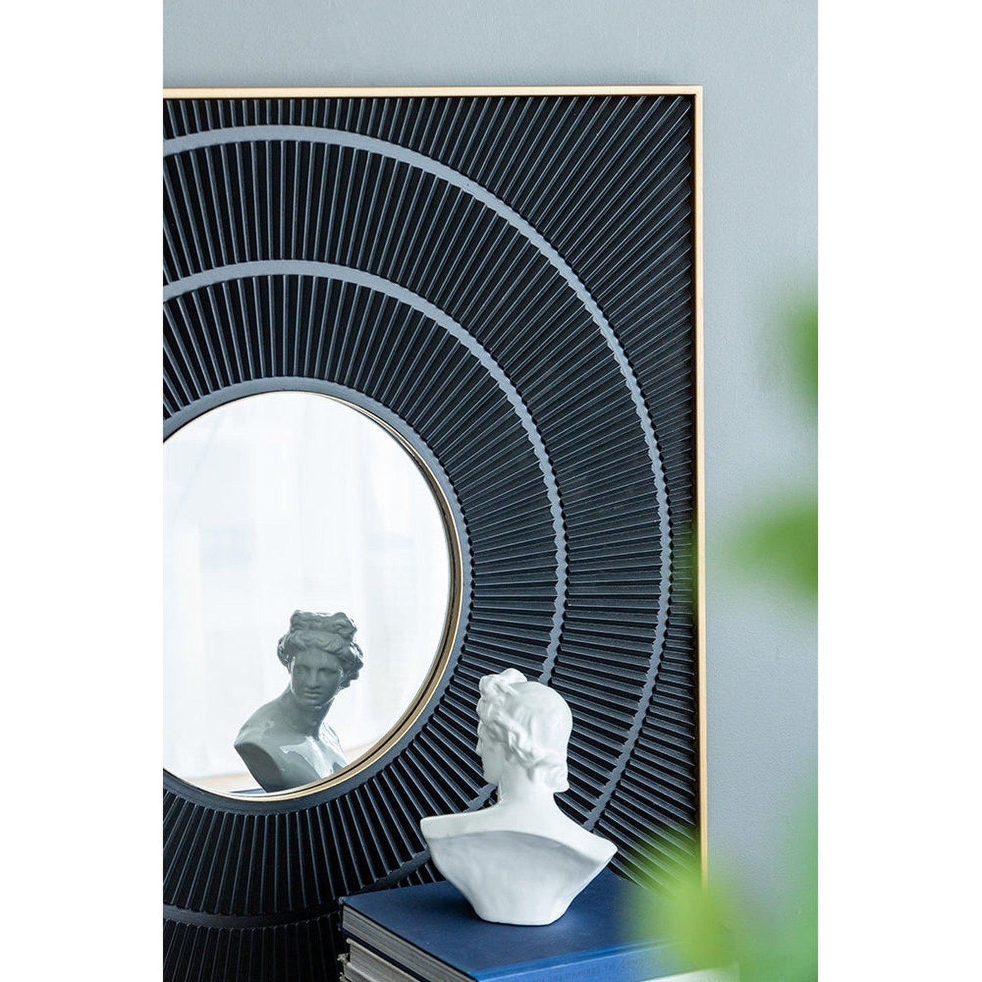 A&B Home 40" x 40" Bundle of 9 Square Shape Rich Black Carved Frame Wall-Mounted Mirror With Pleated Design