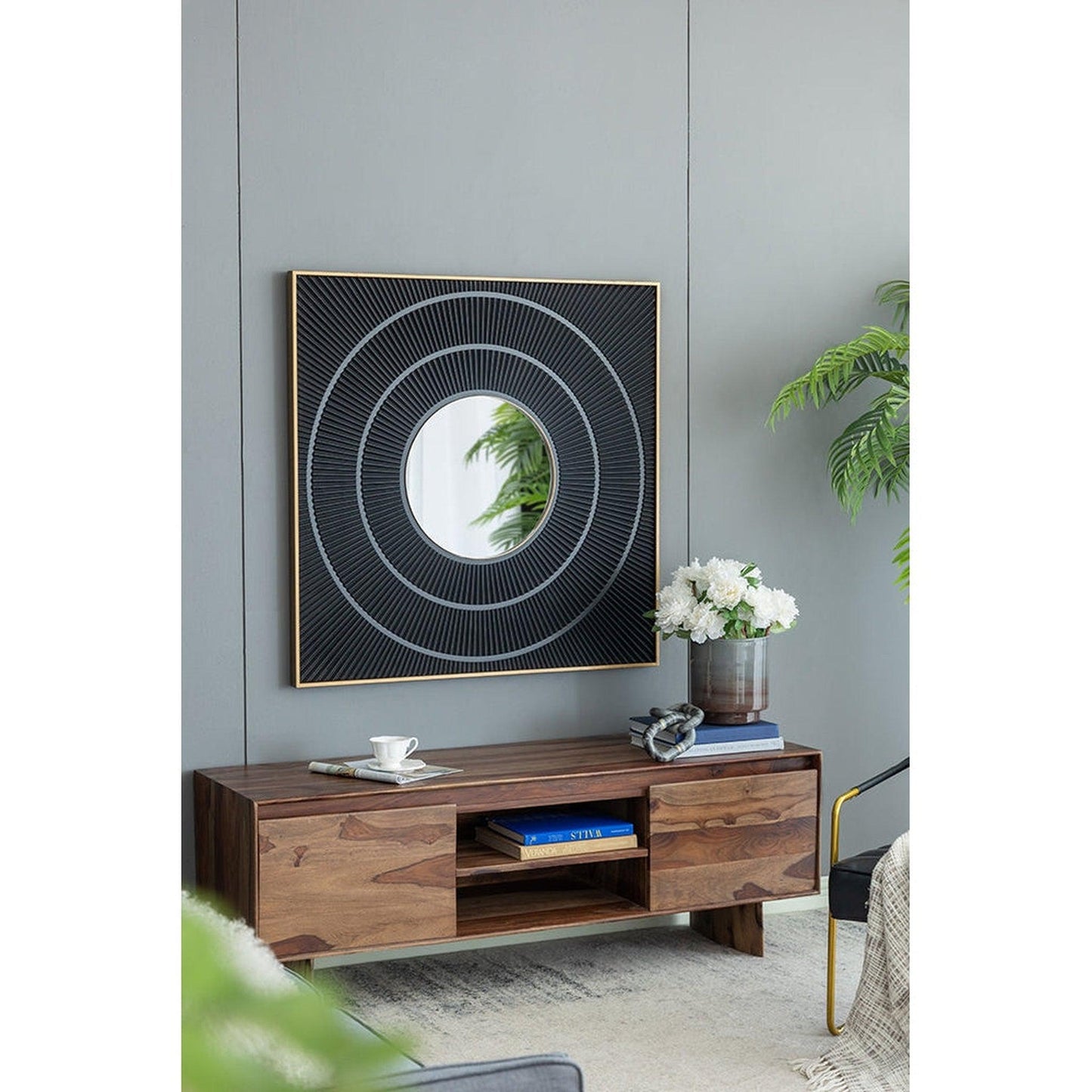 A&B Home 40" x 40" Bundle of 9 Square Shape Rich Black Carved Frame Wall-Mounted Mirror With Pleated Design