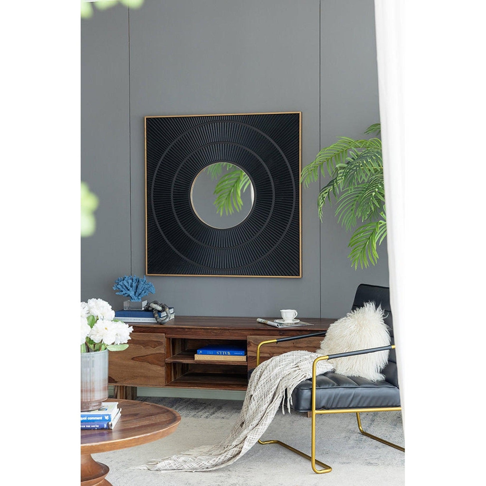 A&B Home 40" x 40" Bundle of 9 Square Shape Rich Black Carved Frame Wall-Mounted Mirror With Pleated Design