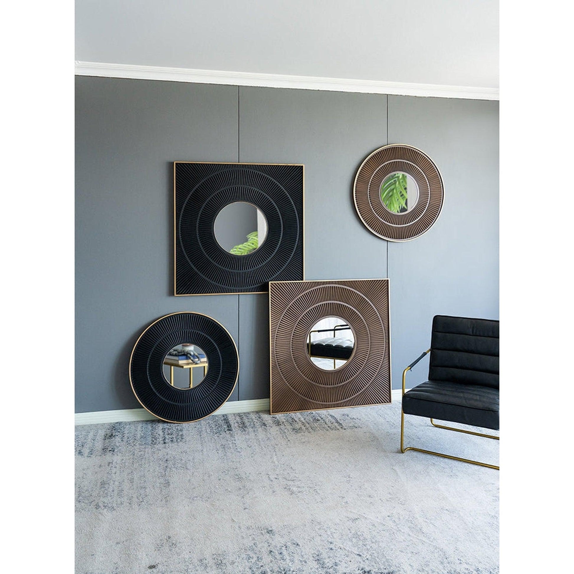 A&B Home 40" x 40" Bundle of 9 Square Shape Rich Brown Carved Frame Wall-Mounted Mirror With Pleated Design