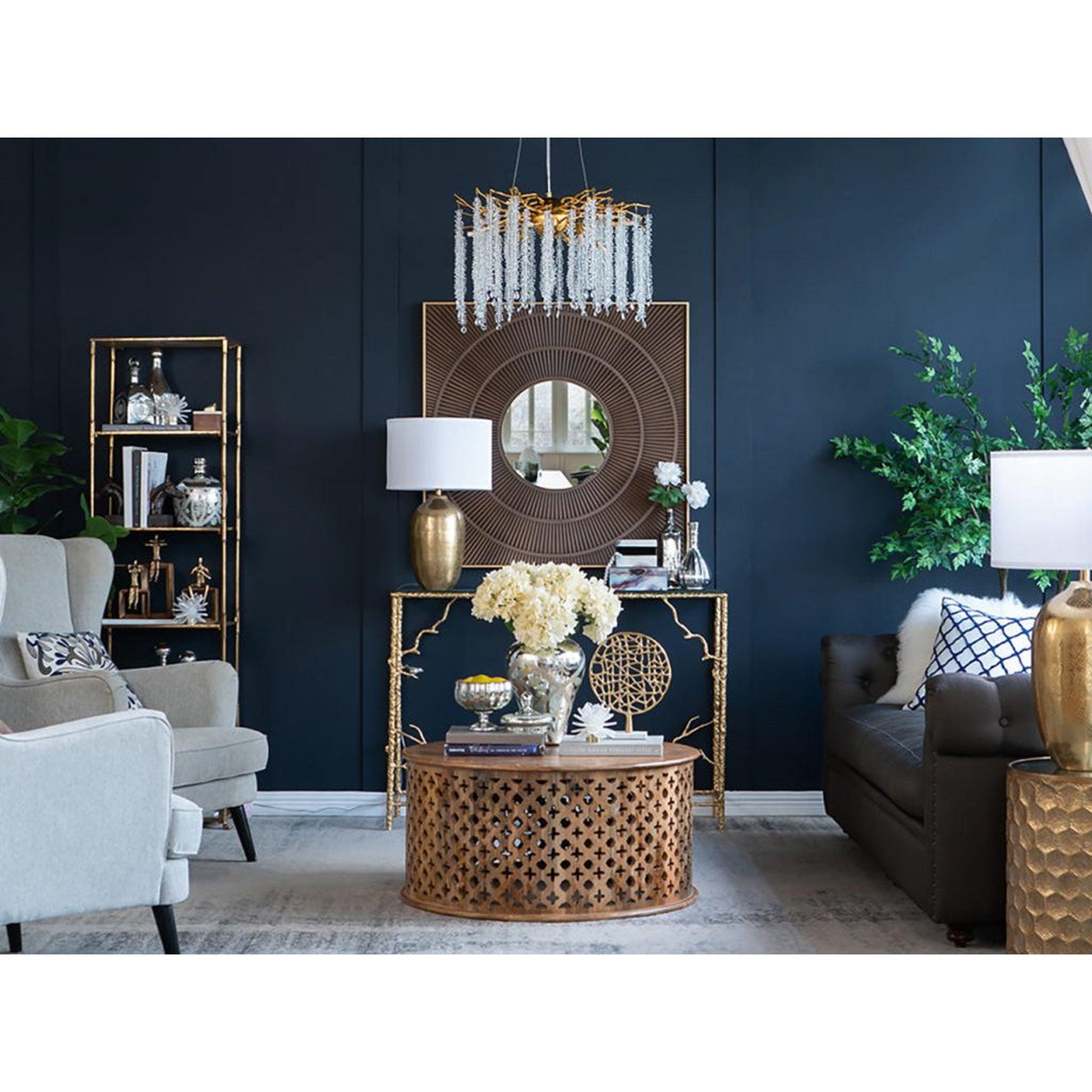 A&B Home 40" x 40" Bundle of 9 Square Shape Rich Brown Carved Frame Wall-Mounted Mirror With Pleated Design