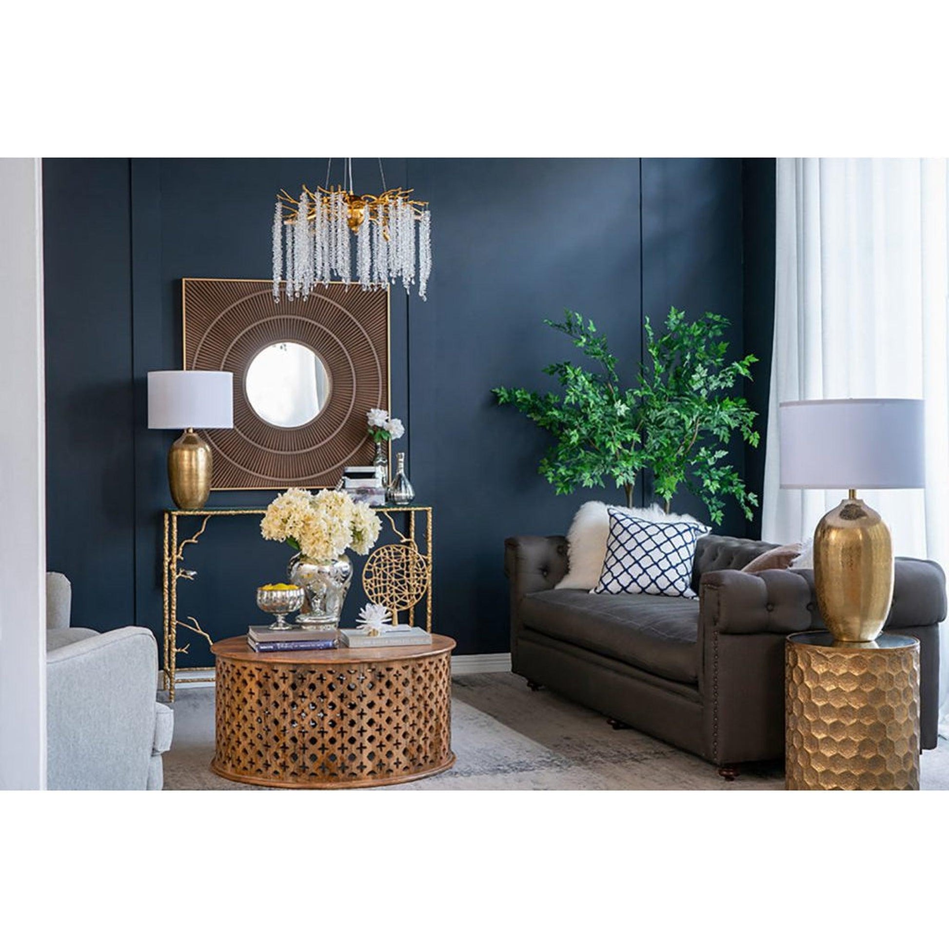 A&B Home 40" x 40" Bundle of 9 Square Shape Rich Brown Carved Frame Wall-Mounted Mirror With Pleated Design