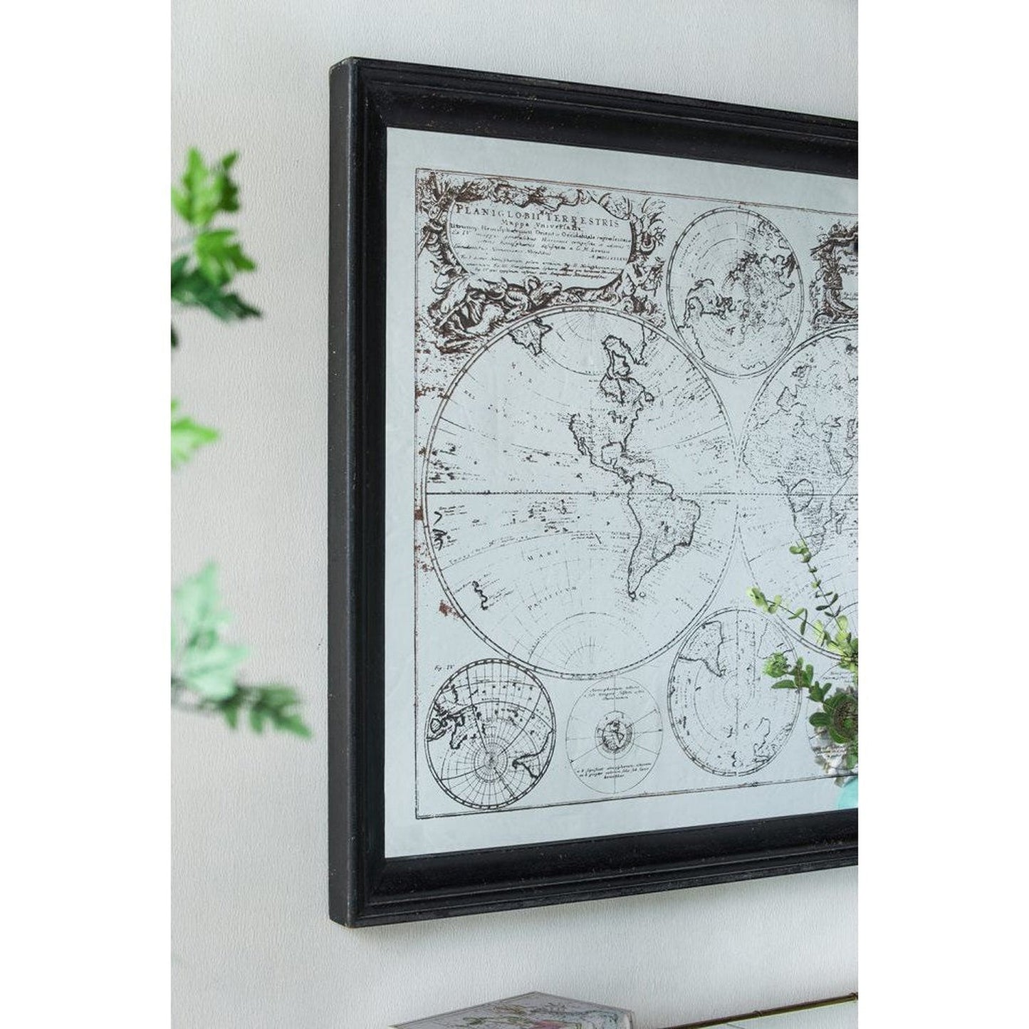 A&B Home 42" x 31" Bundle of 9 Rectangular Vintage-Style World Map in Dark Brown Wooden Framed Wall-Mounted Mirror