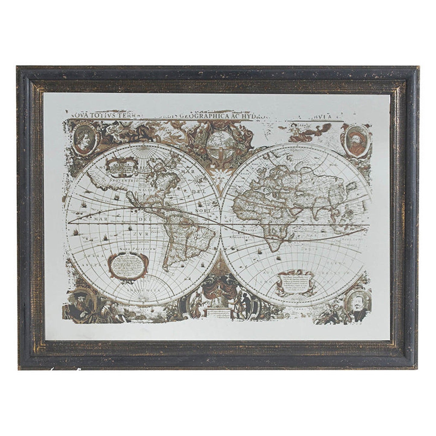 A&B Home 42" x 31" Bundle of 9 Rectangular Vintage-Style World Map in Dark Brown Wooden Framed Wall-Mounted Mirror