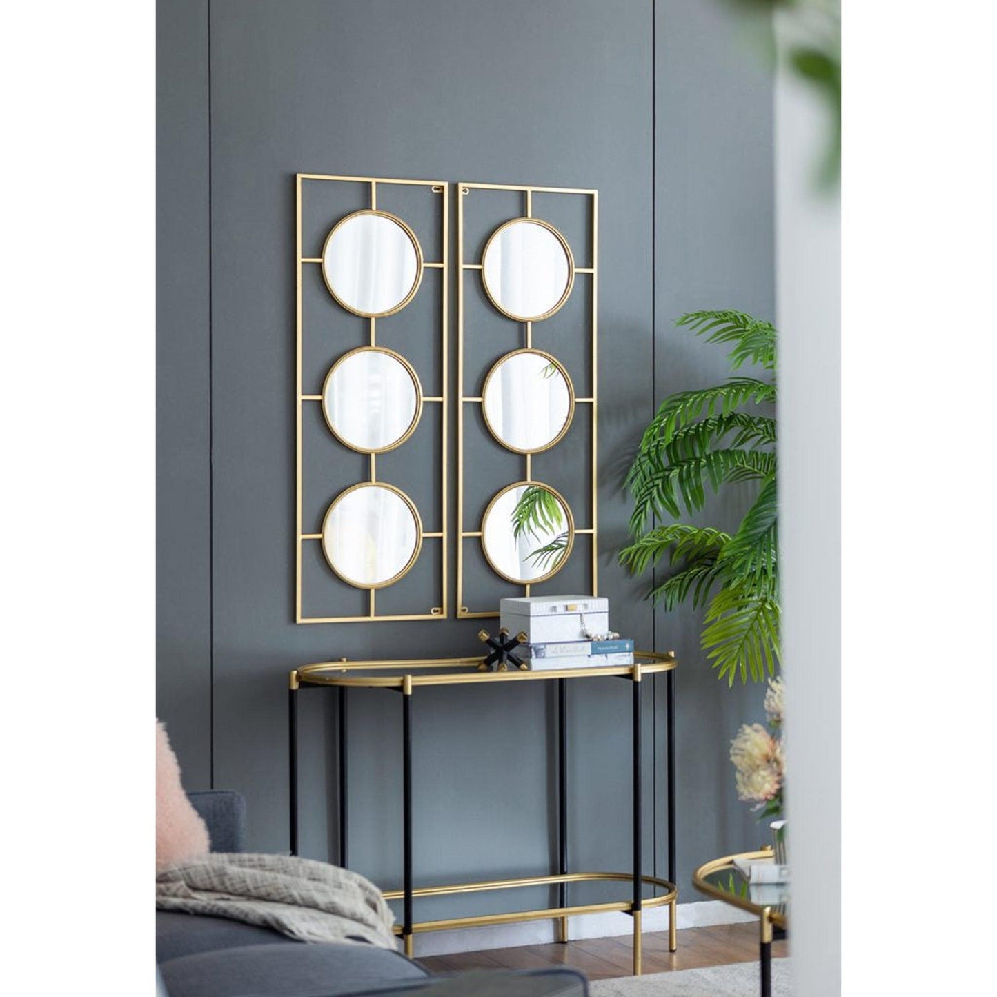 A&B Home 43" x 16" Bundle of 16 Rectangle Gold Metal Frame Wall-Mounted Mirror