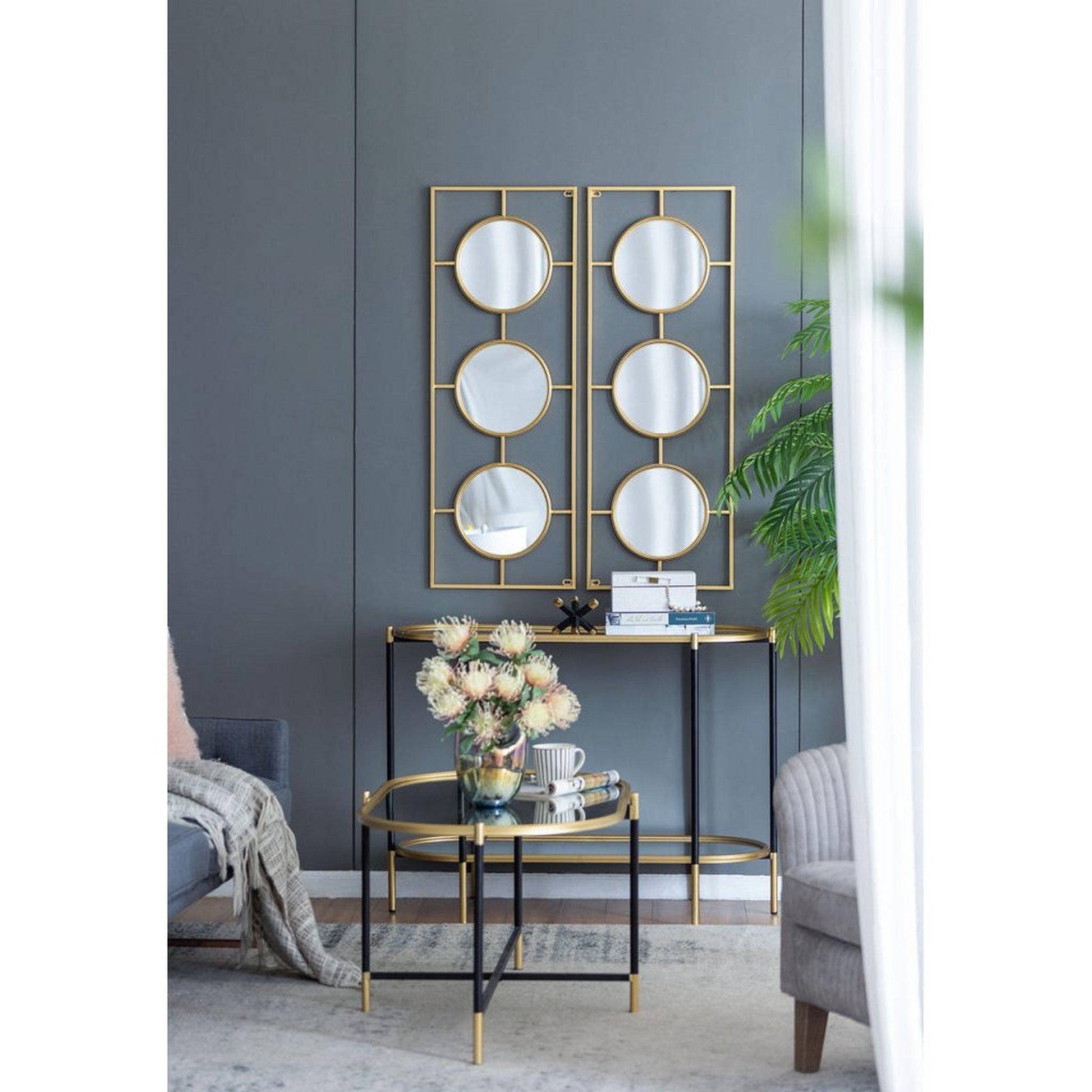 A&B Home 43" x 16" Bundle of 16 Rectangle Gold Metal Frame Wall-Mounted Mirror