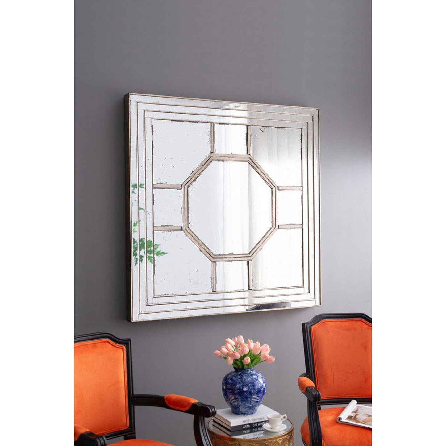A&B Home 48" x 48" Bundle of 4 Irving Square Shape Weathered Gold Wood Frame Wall-Mounted Mirror