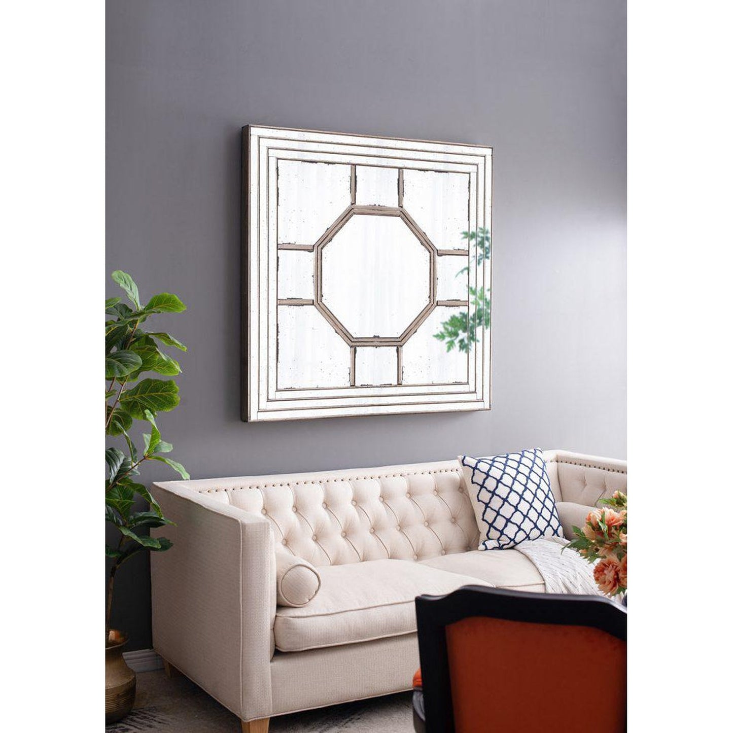 A&B Home 48" x 48" Bundle of 4 Irving Square Shape Weathered Gold Wood Frame Wall-Mounted Mirror
