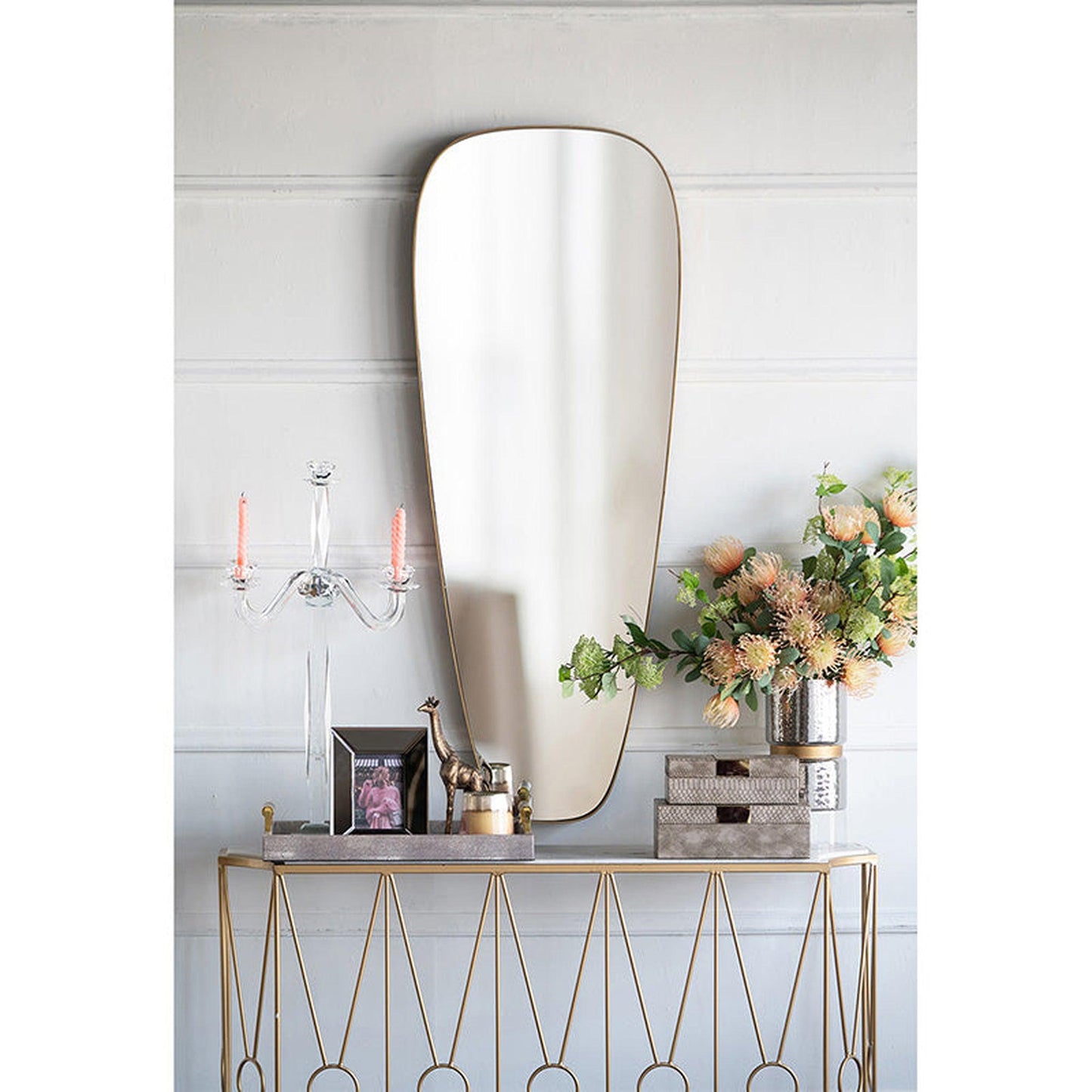 A&B Home 51" x 20" Bundle of 12 Teardrop Shaped Gold Wooden Frame Wall-Mounted Mirror