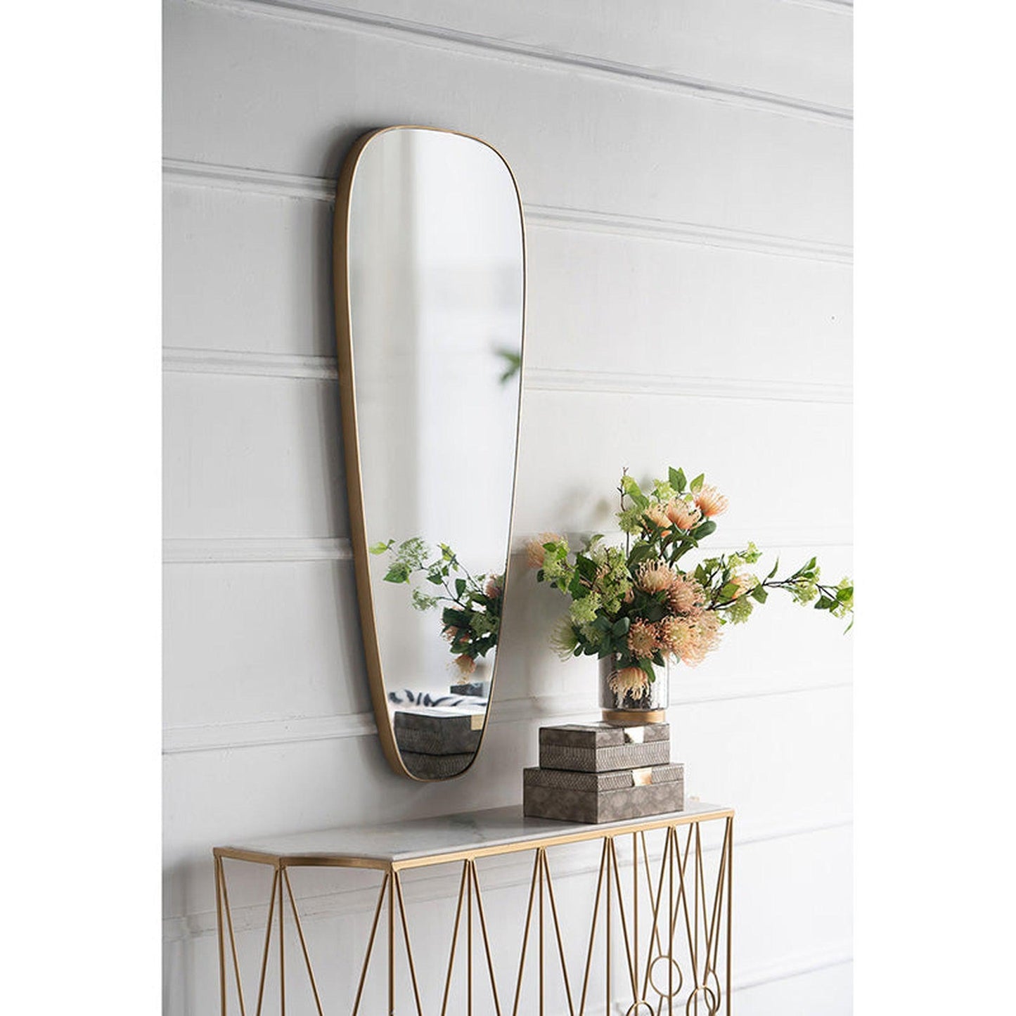 A&B Home 51" x 20" Bundle of 8 Teardrop Shaped Gold Wooden Frame Wall-Mounted Mirror