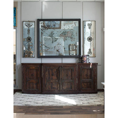 A&B Home 57" x 51" Bundle of 5 Rectangular Distressed Black Glass Frame Wall-Mounted Mirror With Wall Art