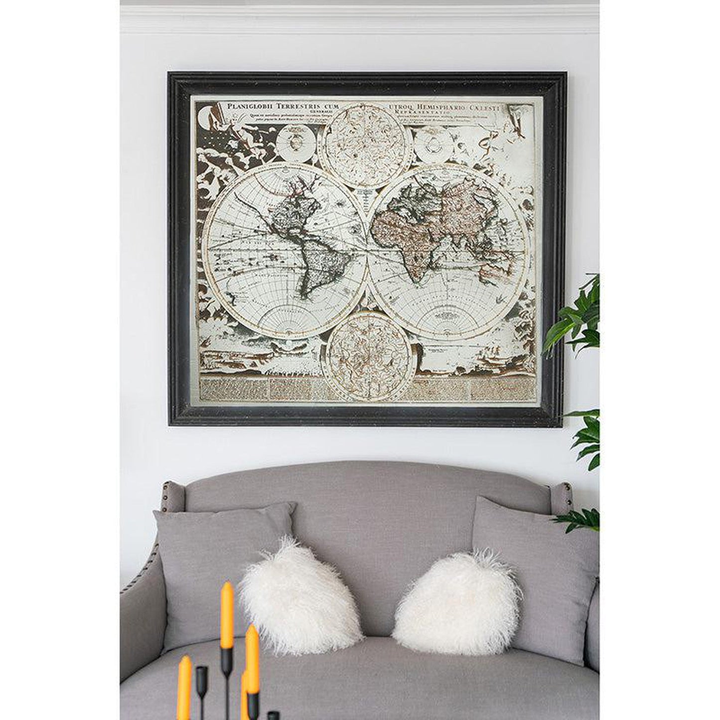 A&B Home 57" x 51" Bundle of 7 Rectangular Distressed Black Glass Frame Wall-Mounted Mirror With Wall Art