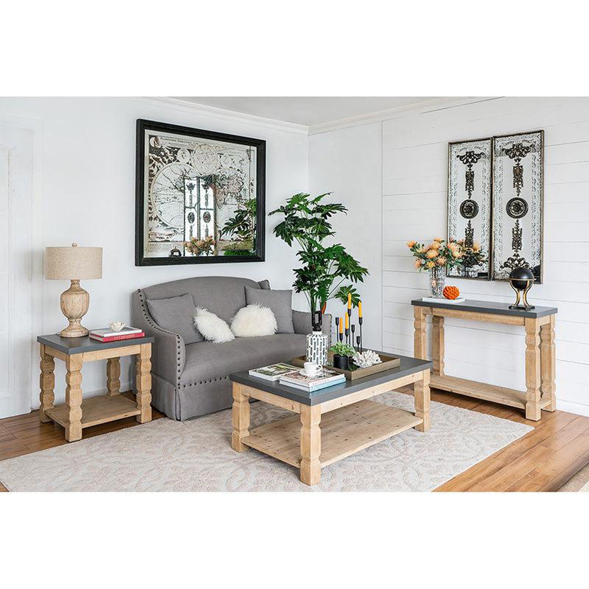 A&B Home 57" x 51" Bundle of 7 Rectangular Distressed Black Glass Frame Wall-Mounted Mirror With Wall Art