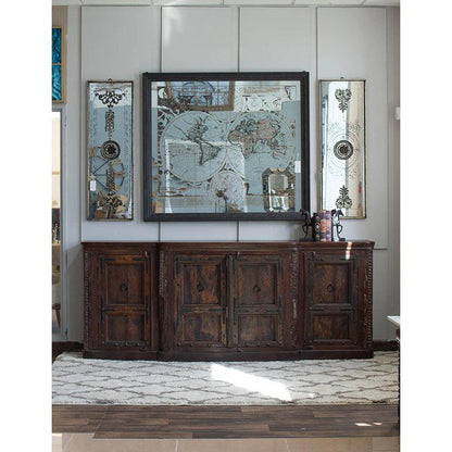 A&B Home 57" x 51" Bundle of 7 Rectangular Distressed Black Glass Frame Wall-Mounted Mirror With Wall Art