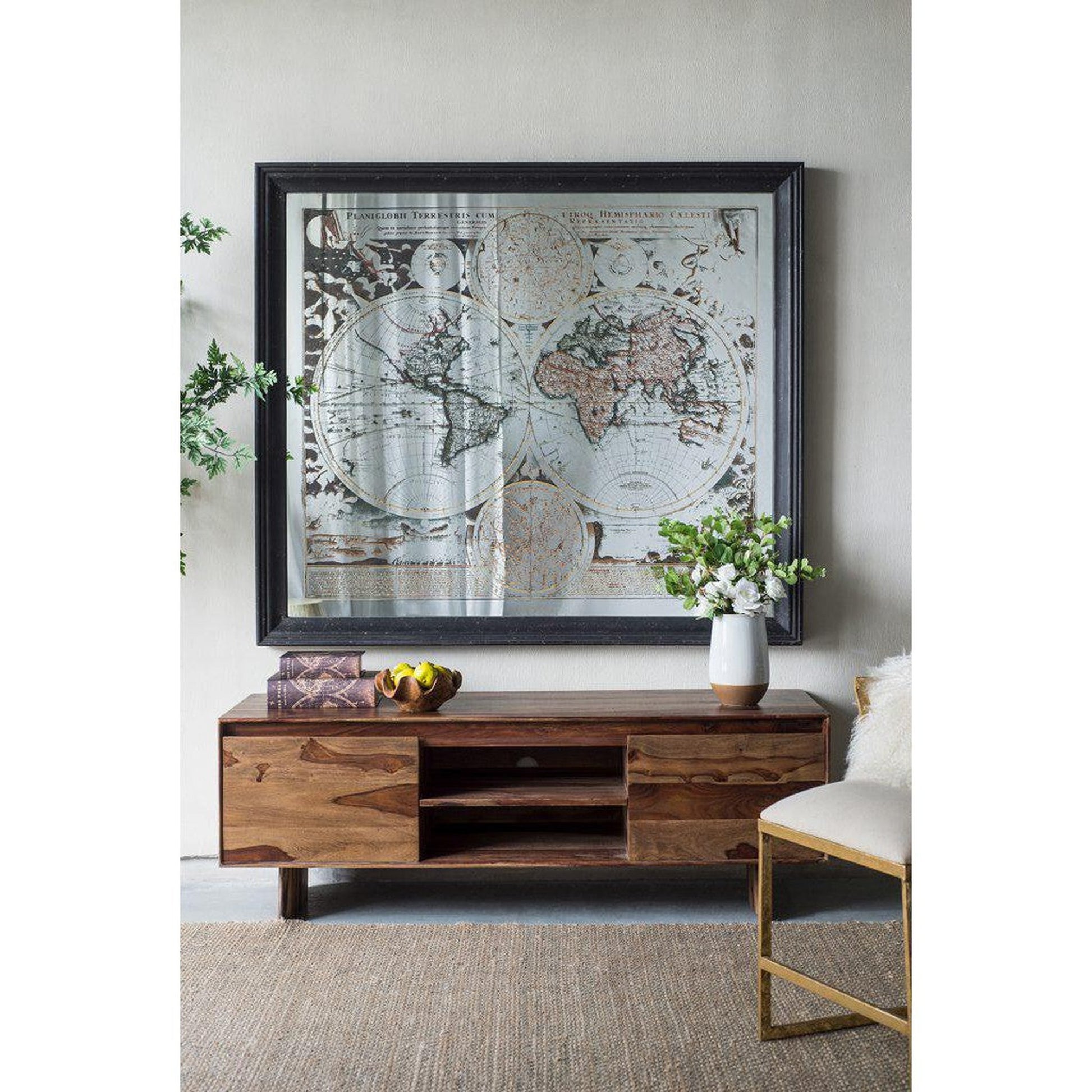 A&B Home 57" x 51" Bundle of 7 Rectangular Distressed Black Glass Frame Wall-Mounted Mirror With Wall Art