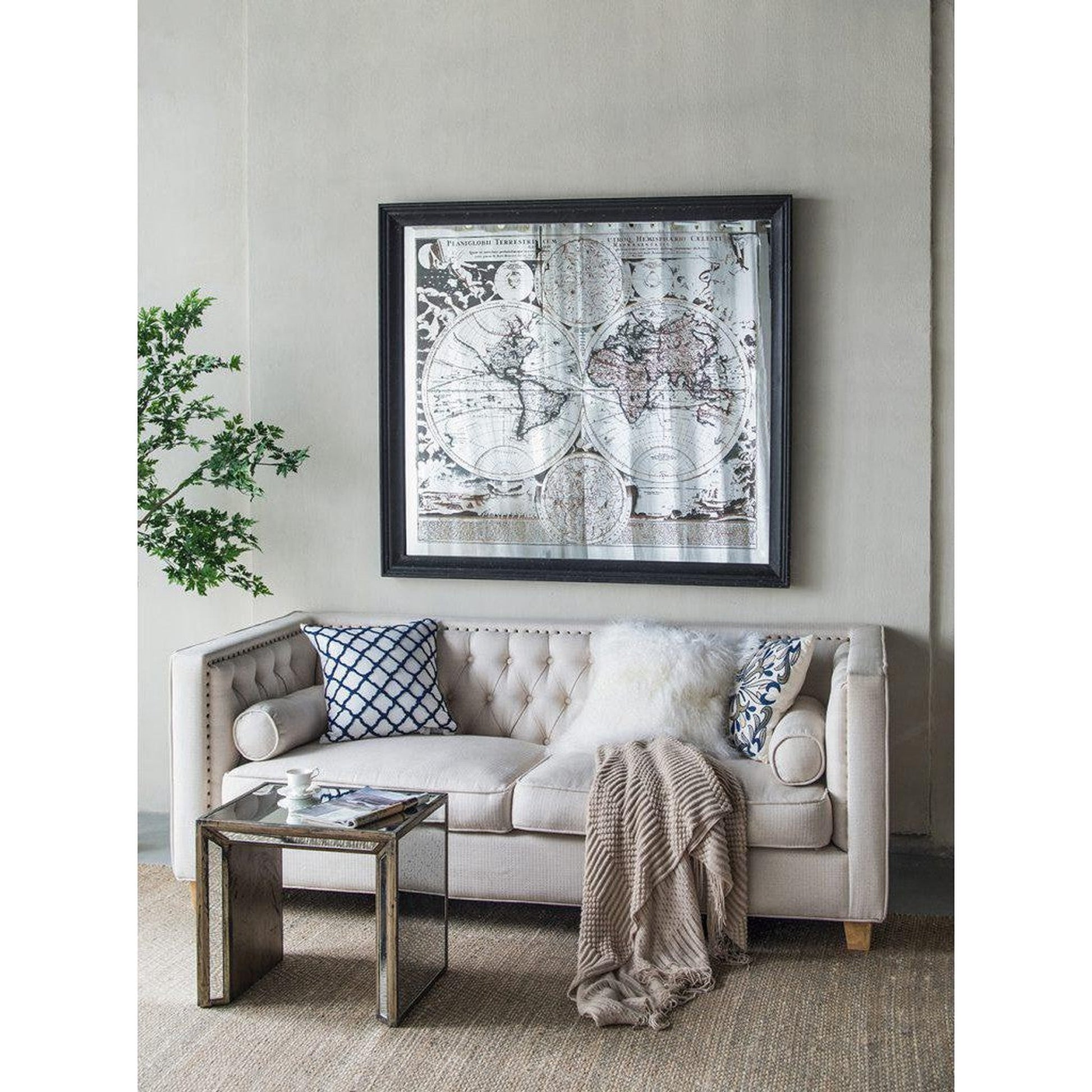 A&B Home 57" x 51" Bundle of 7 Rectangular Distressed Black Glass Frame Wall-Mounted Mirror With Wall Art