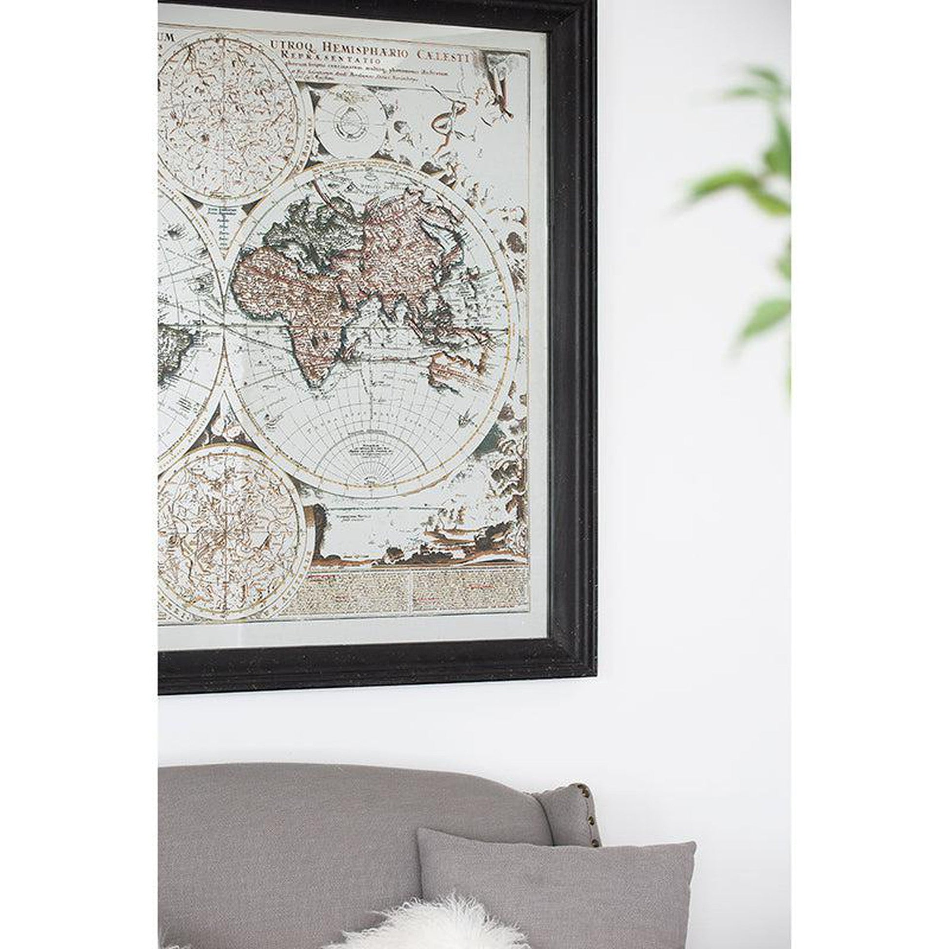 A&B Home 57" x 51" Bundle of 7 Rectangular Distressed Black Glass Frame Wall-Mounted Mirror With Wall Art