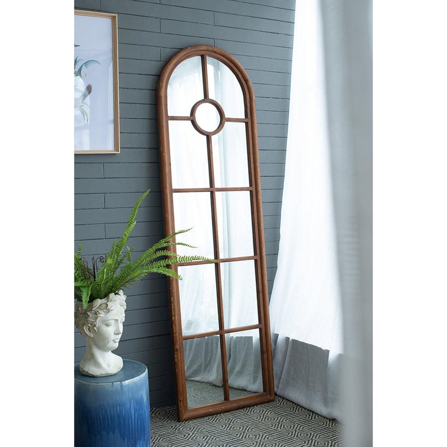 A&B Home Ada 24" x 74" Bundle of 8 Half-Round Elongated Distressed White Wash Wood Frame Wall-Mounted Mirror