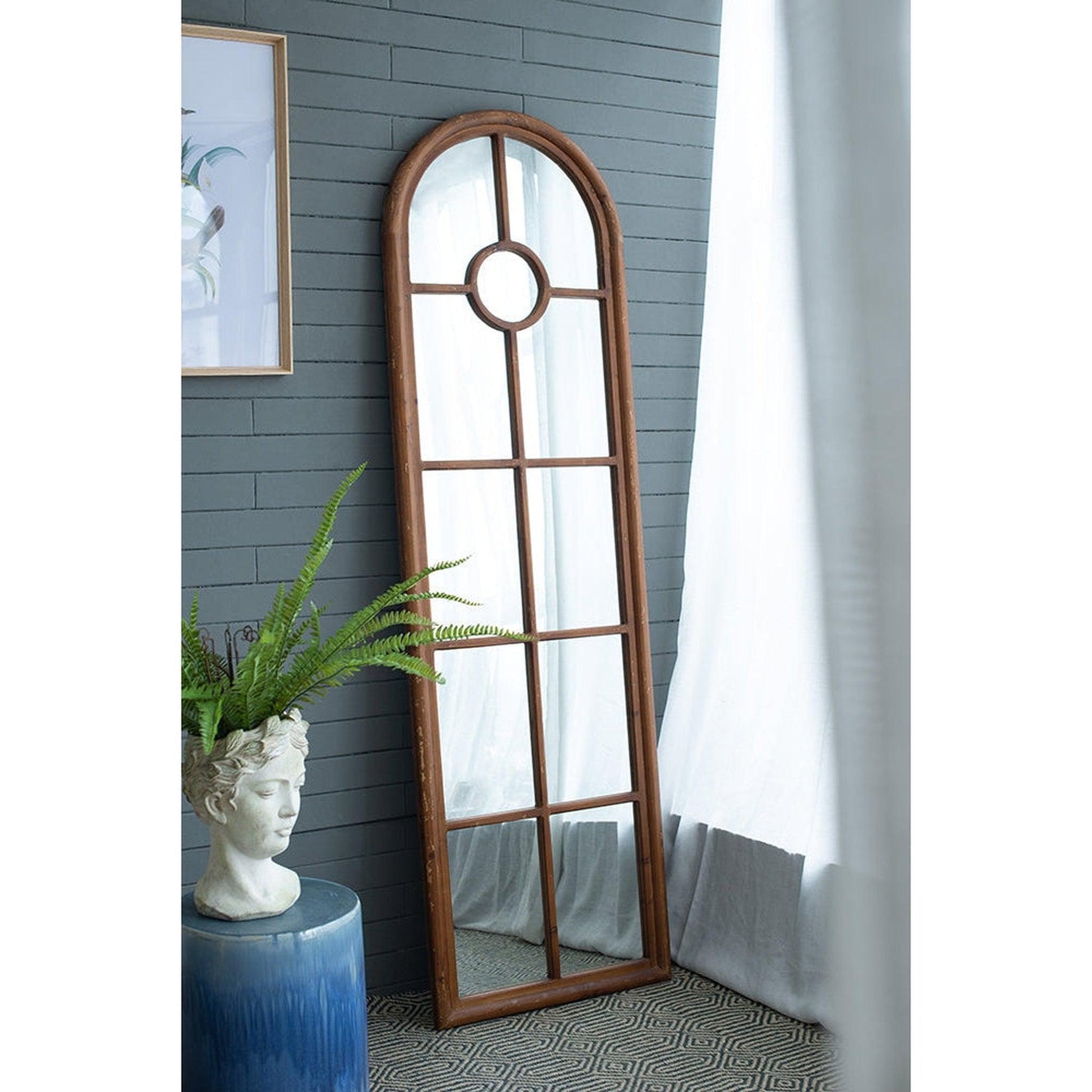 A&B Home Ada 24" x 74" Bundle of 8 Half-Round Elongated Distressed White Wash Wood Frame Wall-Mounted Mirror