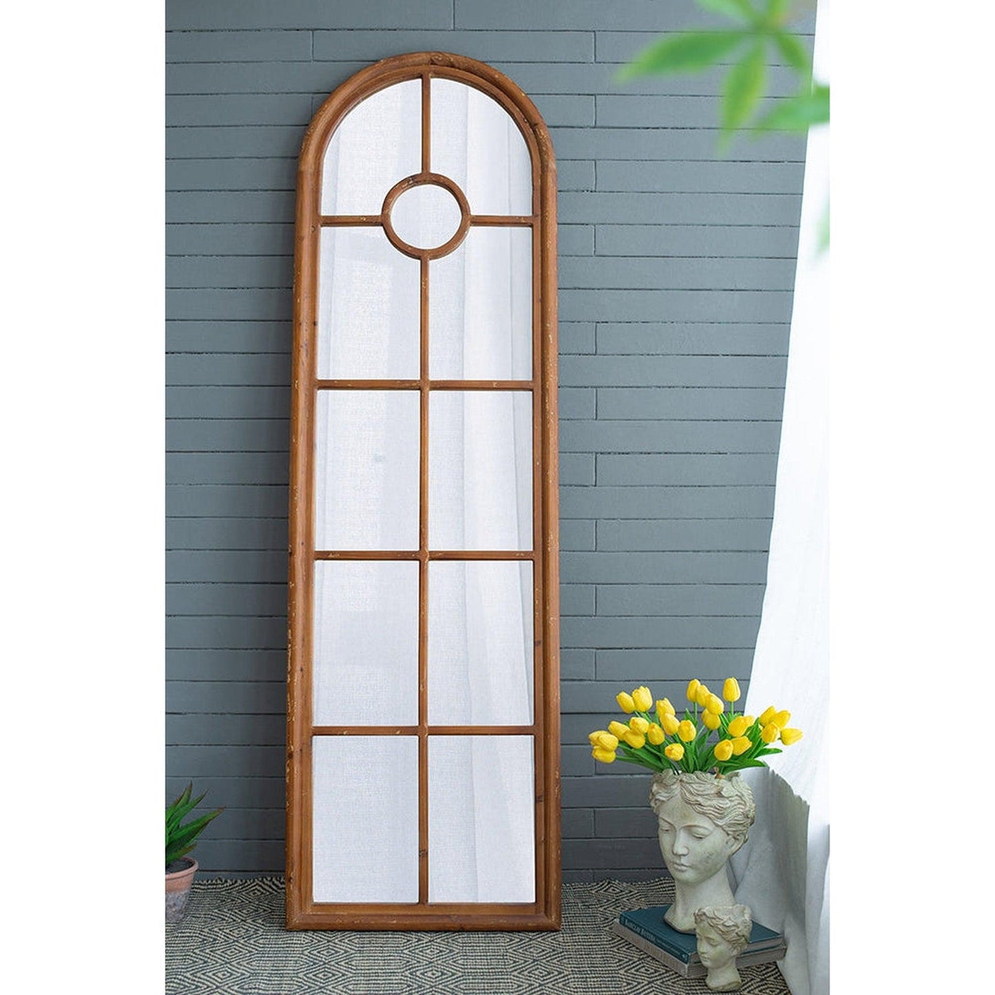 A&B Home Ada 24" x 74" Bundle of 8 Half-Round Elongated Distressed White Wash Wood Frame Wall-Mounted Mirror