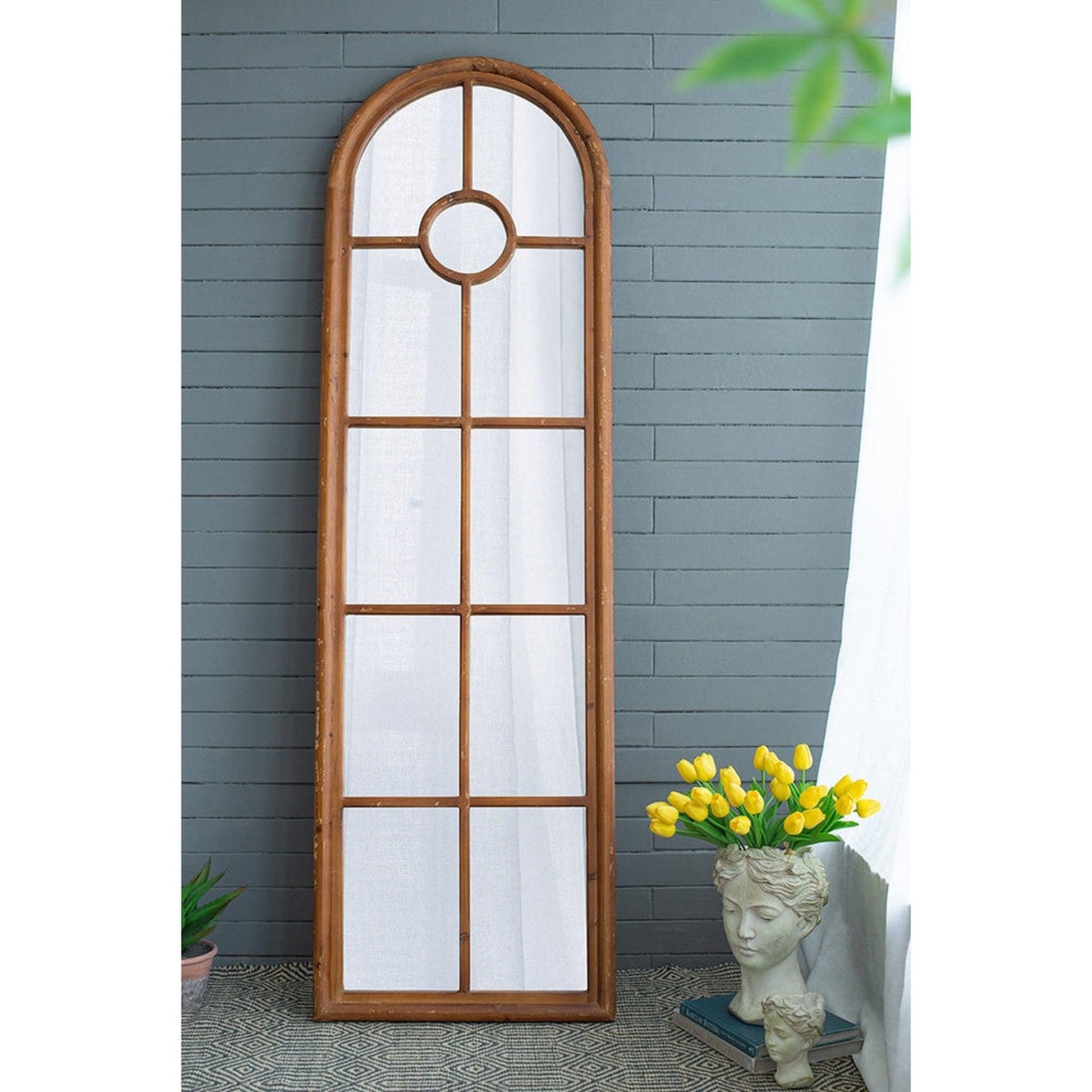 A&B Home Ada 24" x 74" Bundle of 8 Half-Round Elongated Distressed White Wash Wood Frame Wall-Mounted Mirror
