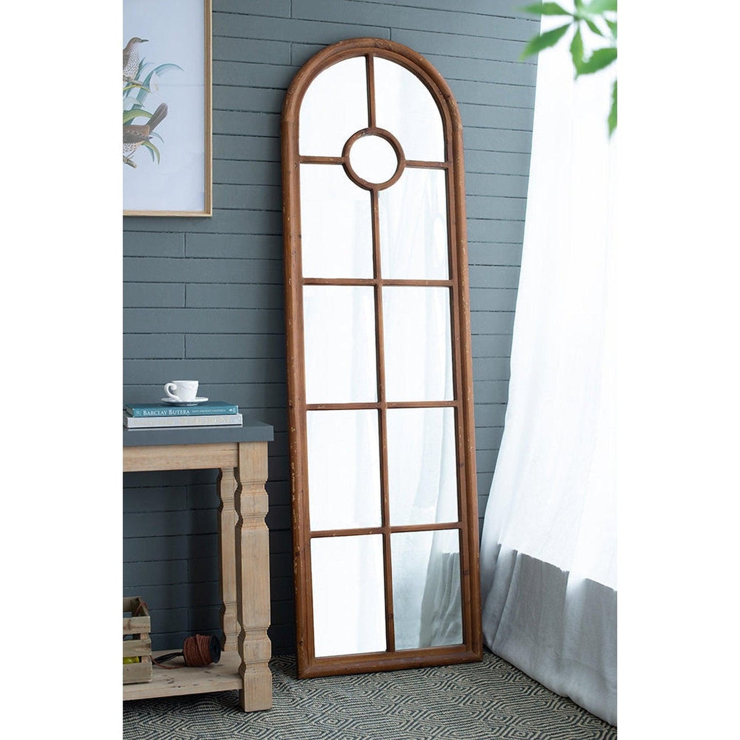 A&B Home Ada 24" x 74" Bundle of 8 Half-Round Elongated Distressed White Wash Wood Frame Wall-Mounted Mirror