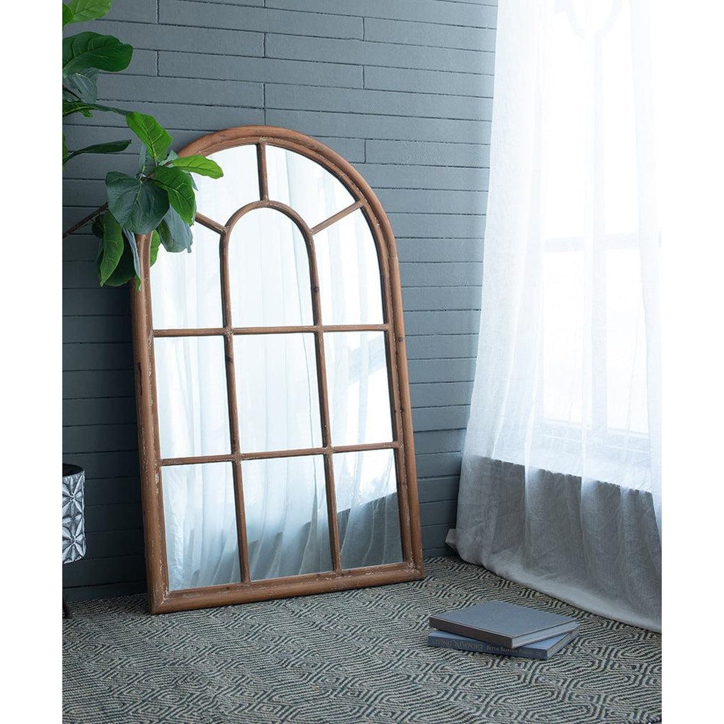 A&B Home Ada 34" x 54" Bundle of 8 Arched Shape Brown Wood Frame Wall-Mounted Mirror