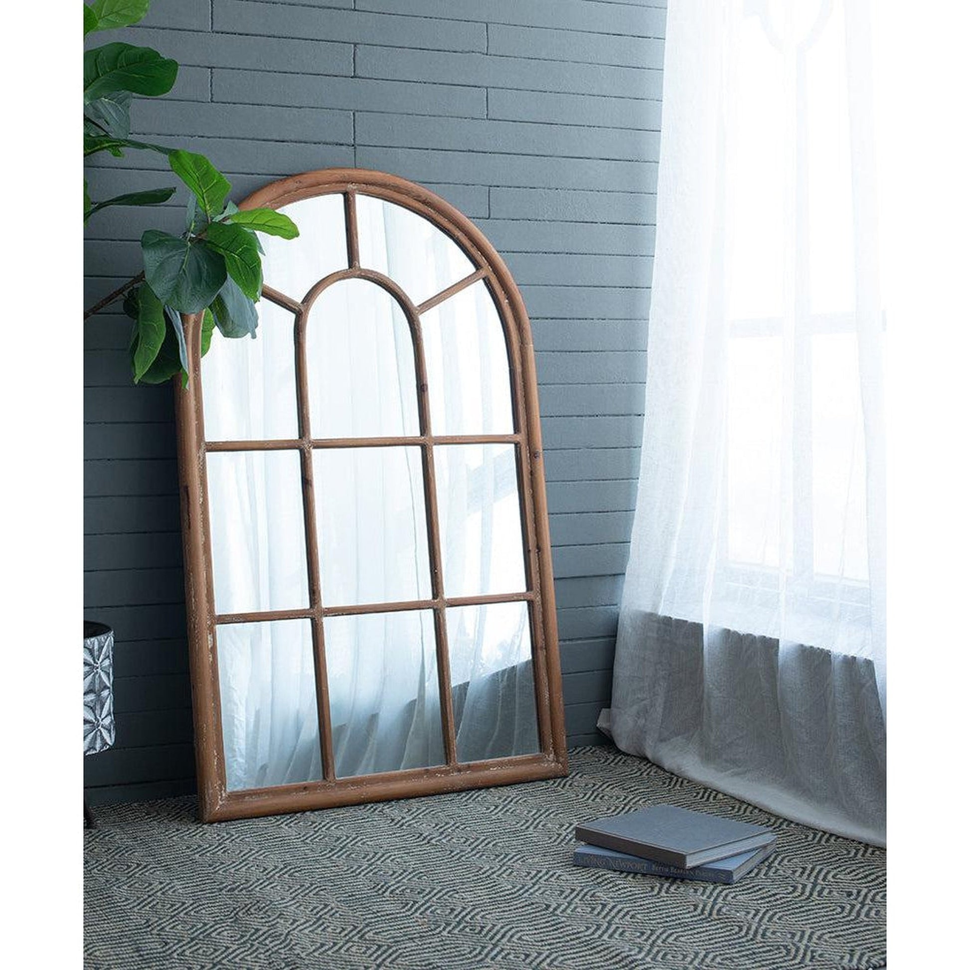 A&B Home Ada 34" x 54" Bundle of 8 Arched Shape Brown Wood Frame Wall-Mounted Mirror