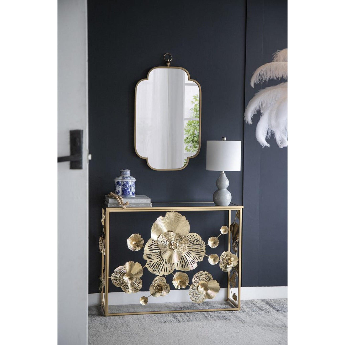 A&B Home Adaline 20" x 36" Bundle of 24 Rectangular Clover-Like Corner Champagne Gold Metal Frame Wall-Mounted Mirror