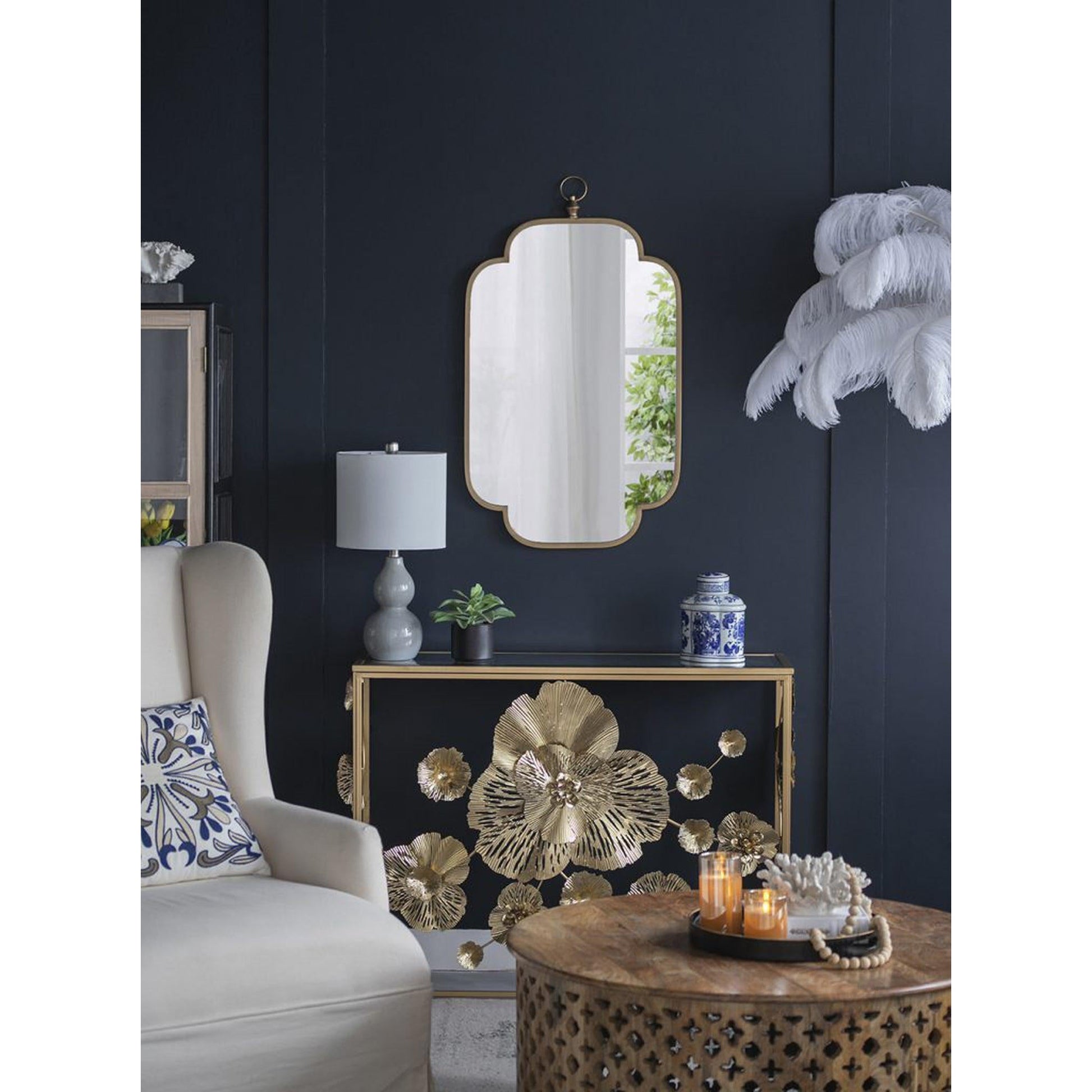 A&B Home Adaline 20" x 36" Bundle of 24 Rectangular Clover-Like Corner Champagne Gold Metal Frame Wall-Mounted Mirror