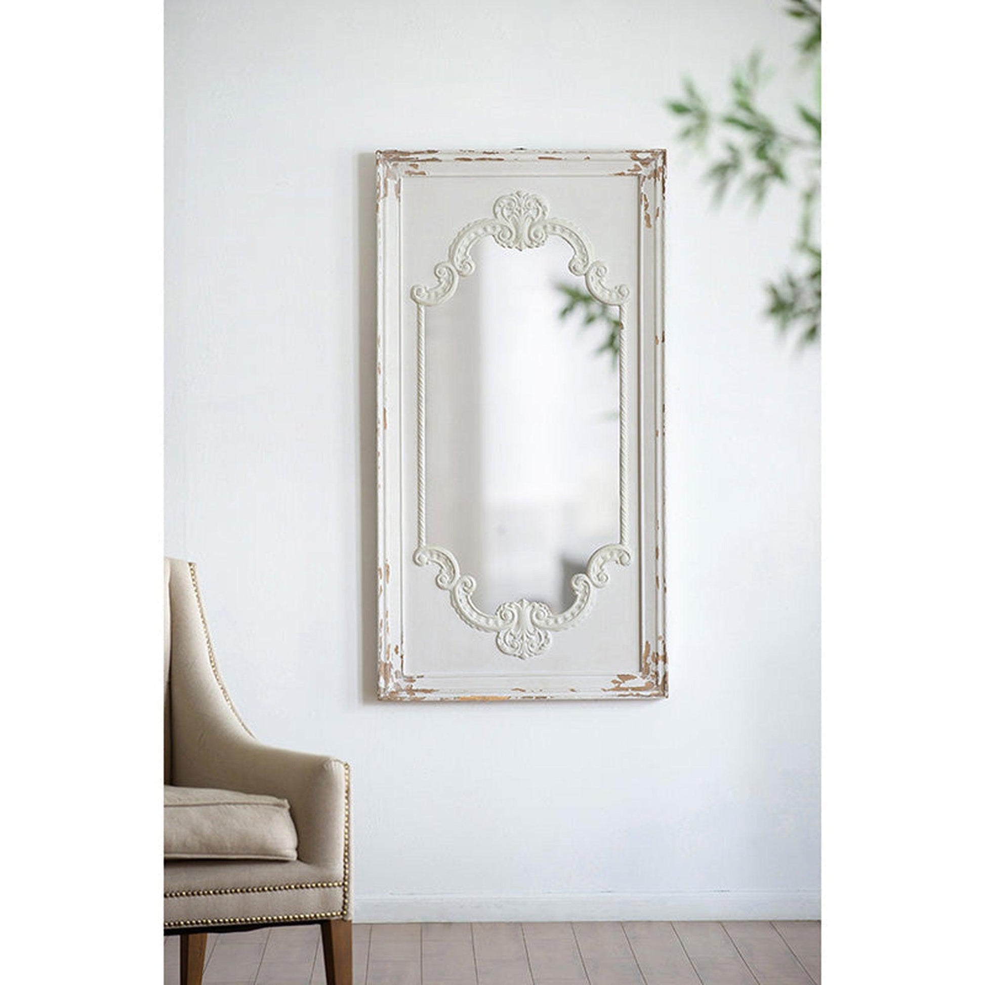 A&B Home Alcott 29" x 54" Bundle of 8 Rectangular Distressed White Wooden Frame Wall-Mounted Mirror