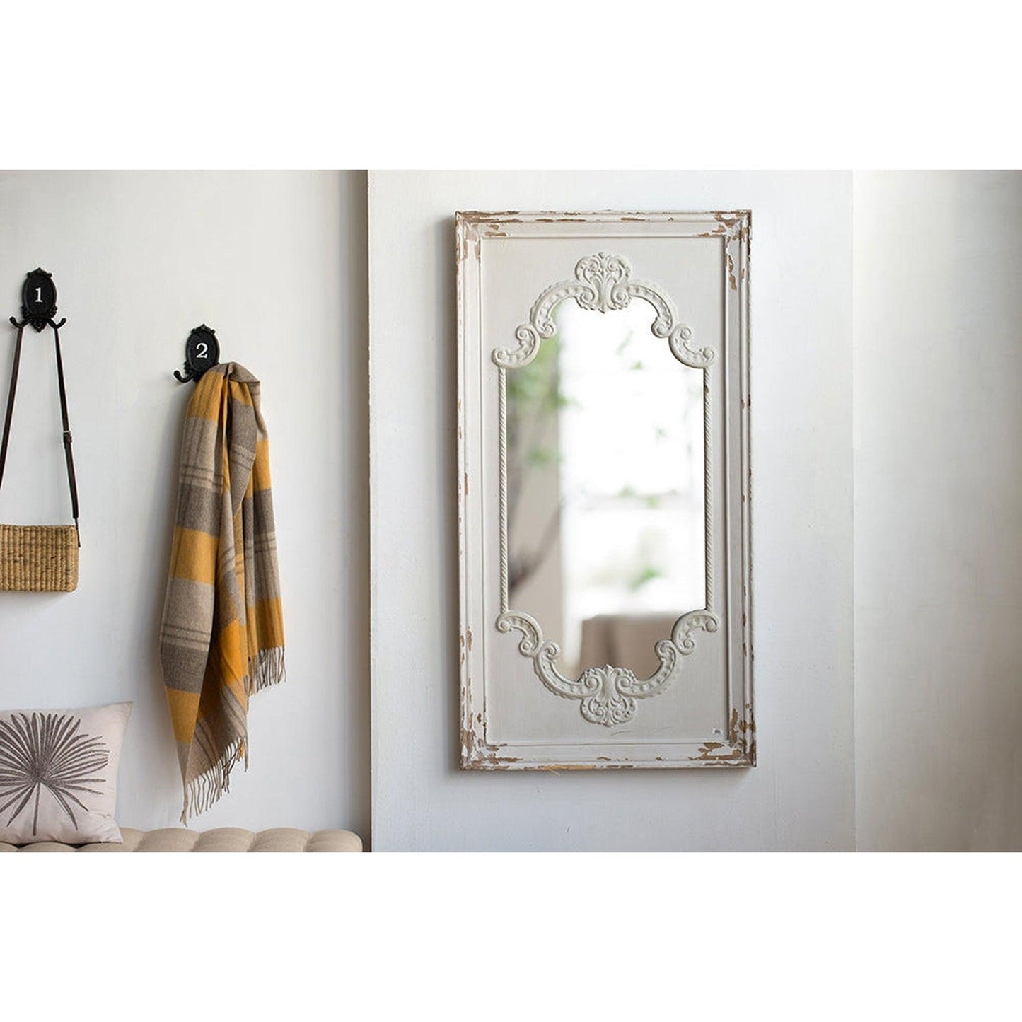 A&B Home Alcott 29" x 54" Bundle of 8 Rectangular Distressed White Wooden Frame Wall-Mounted Mirror