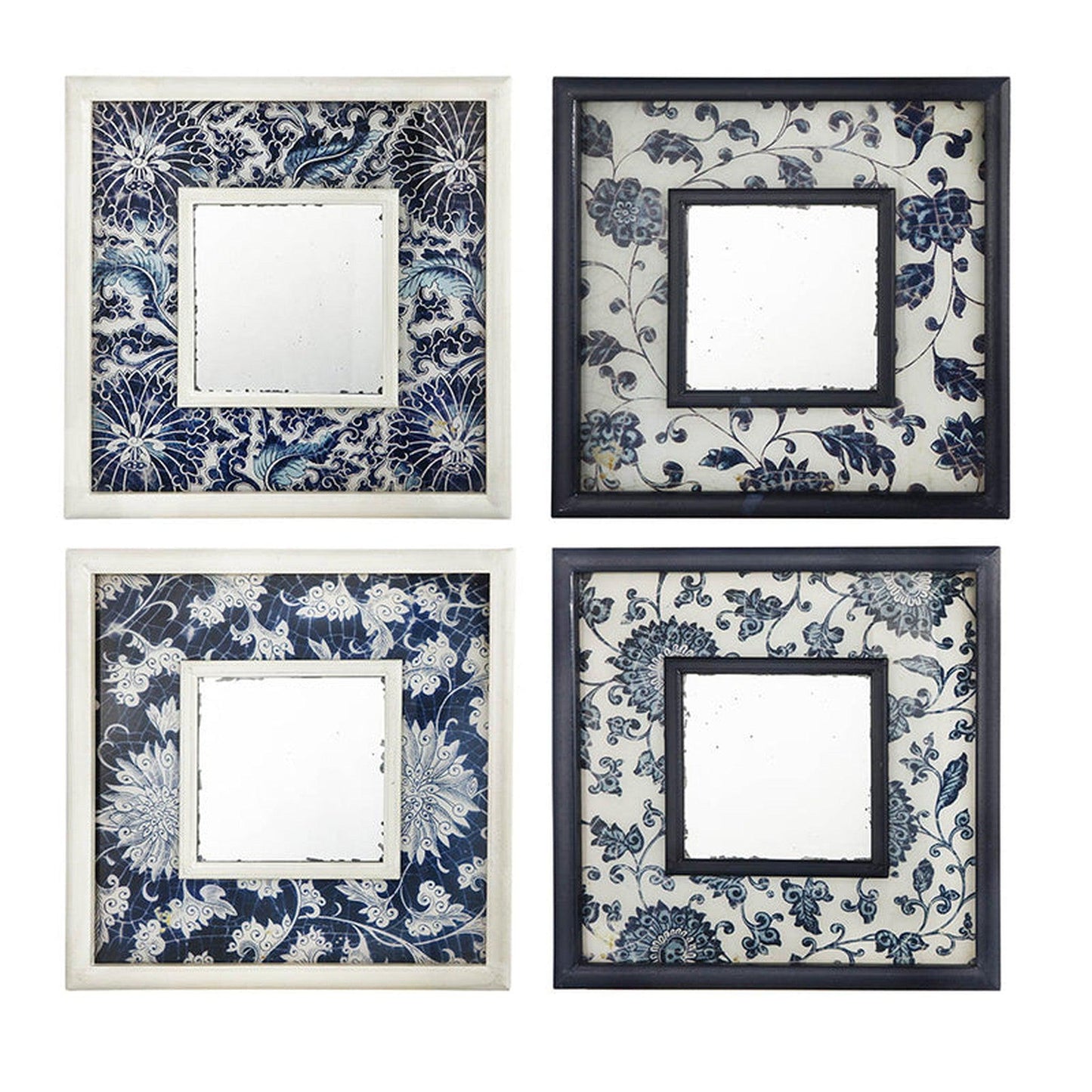 A&B Home Aline 16" x 16" Bundle of 13 Squared Shaped Four Panel White and Black Framed Wall-Mounted Mirror With Flower Design