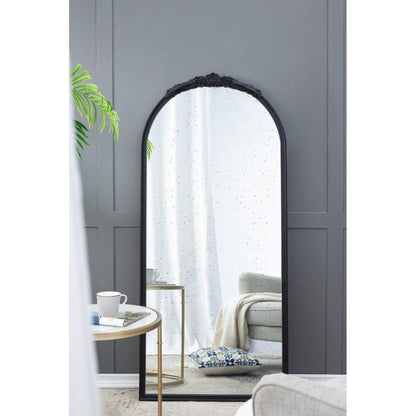 A&B Home Bingley 29" x 65" Bundle of 7 Arched Black Wood Hand Carved Rose Antique Frame Wall-Mounted Mirror