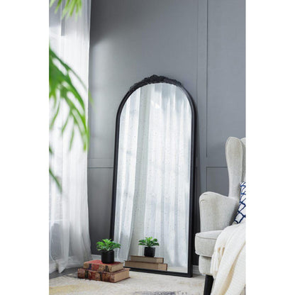 A&B Home Bingley 29" x 65" Bundle of 7 Arched Black Wood Hand Carved Rose Antique Frame Wall-Mounted Mirror