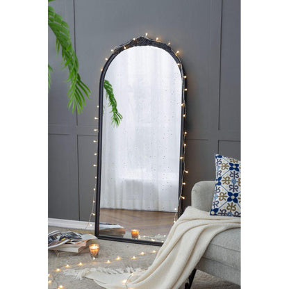 A&B Home Bingley 29" x 65" Bundle of 7 Arched Black Wood Hand Carved Rose Antique Frame Wall-Mounted Mirror