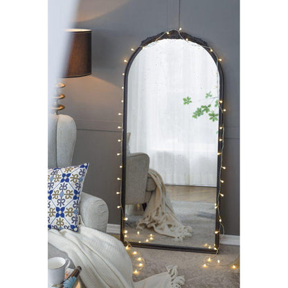 A&B Home Bingley 29" x 65" Bundle of 7 Arched Black Wood Hand Carved Rose Antique Frame Wall-Mounted Mirror