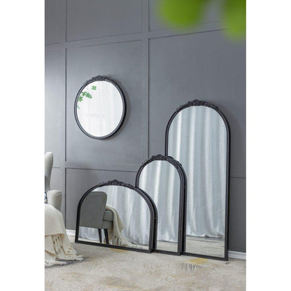 A&B Home Bingley 29" x 65" Bundle of 7 Arched Black Wood Hand Carved Rose Antique Frame Wall-Mounted Mirror