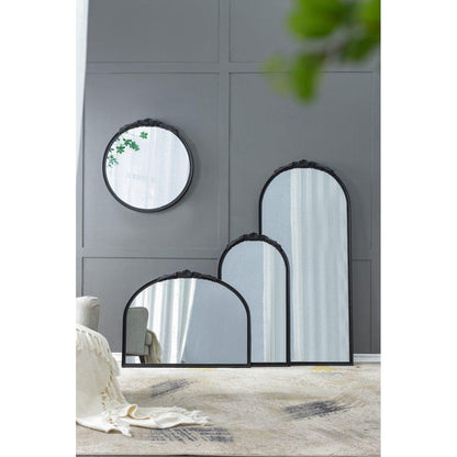 A&B Home Bingley 29" x 65" Bundle of 7 Arched Black Wood Hand Carved Rose Antique Frame Wall-Mounted Mirror