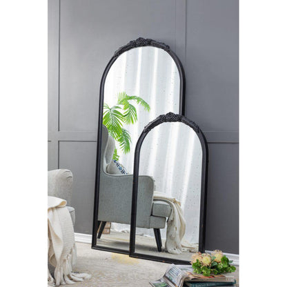 A&B Home Bingley 29" x 65" Bundle of 7 Arched Black Wood Hand Carved Rose Antique Frame Wall-Mounted Mirror
