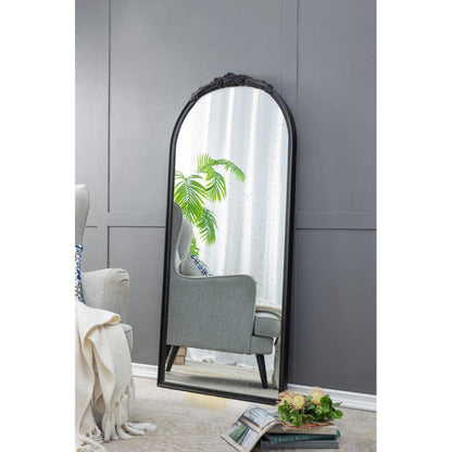 A&B Home Bingley 29" x 65" Bundle of 7 Arched Black Wood Hand Carved Rose Antique Frame Wall-Mounted Mirror